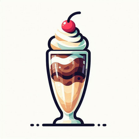 Vector illustration of milkshake with whipped cream and cherry in glass.のイラスト素材