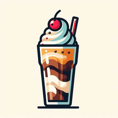 Iced coffee with whipped cream and cherry. Vector illustration in flat styleのイラスト素材