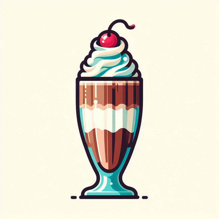 Creamy milkshake with whipped cream and cherry. Vector illustration.のイラスト素材