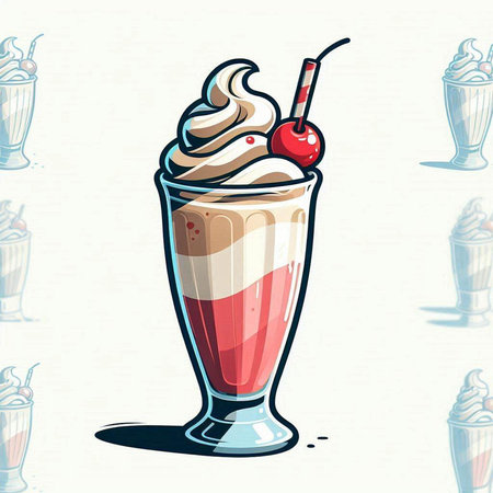 Illustration of a milkshake with whipped cream and cherry.のイラスト素材