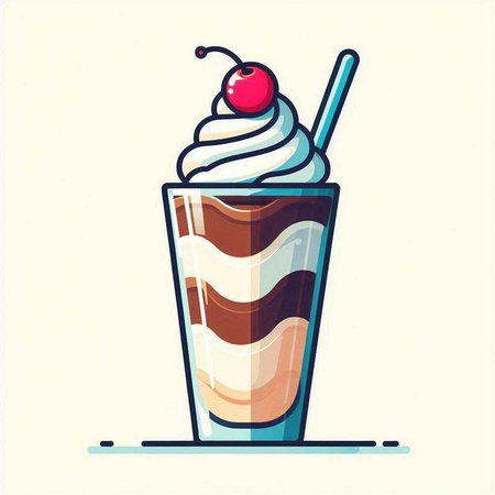 Coffee milkshake with whipped cream and cherry. Vector illustration.のイラスト素材