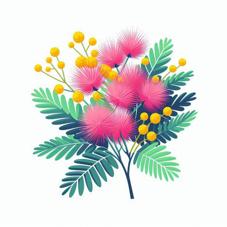 Mimosa flowers bouquet on white background. Vector illustration.のイラスト素材