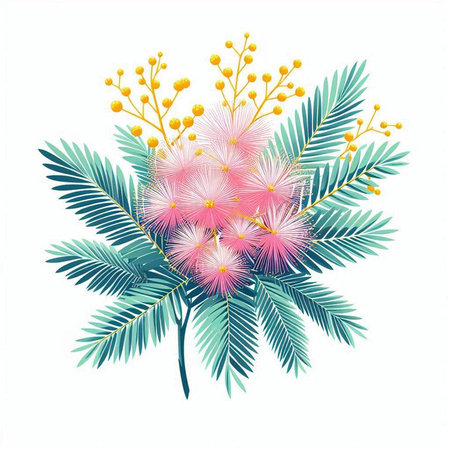 Wedding bouquet of mimosa flowers. Vector illustration.のイラスト素材