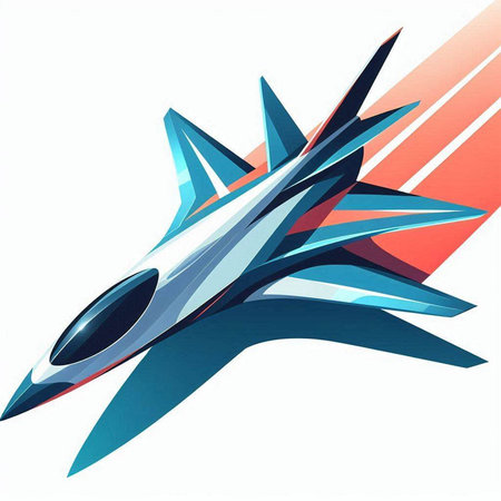 Futuristic aircraft with blue and red stripes. Vector illustration.のイラスト素材