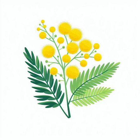 Mimosa flower isolated on white background. Hand drawn vector illustration.のイラスト素材