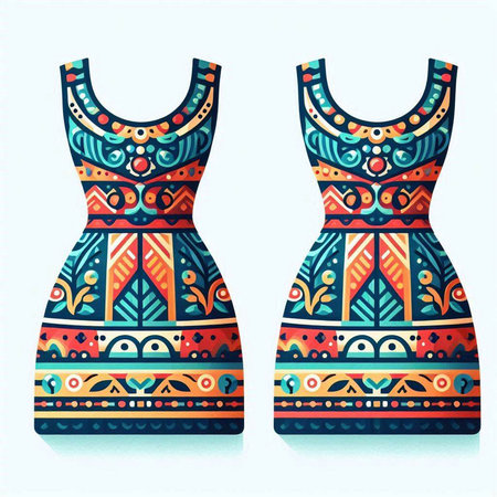 Ethnic floral dress for women. Vector illustration. Tribal pattern.のイラスト素材