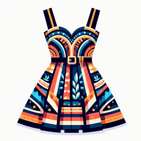 Vector illustration of a girl's dress in the style of the 20th century.のイラスト素材