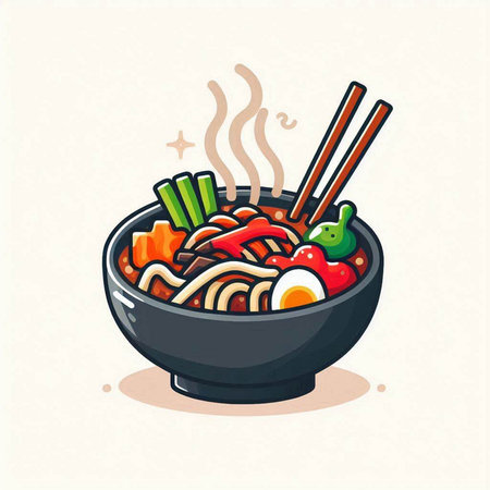 Noodle in bowl with chopsticks. Asian cuisine. Vector illustration.のイラスト素材