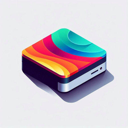 Isometric 3D illustration of a power bank with a colorful backgroundのイラスト素材