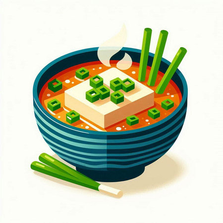 Japanese soup in a bowl with chopsticks and soy sauce. Vector illustration.のイラスト素材