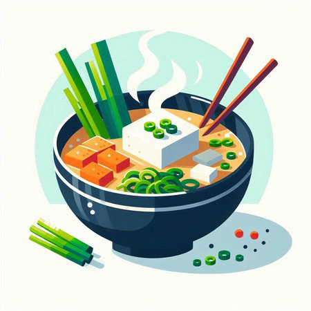 Illustration of a Chinese soup in a bowl with chopsticks.のイラスト素材