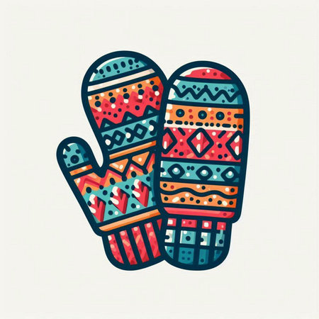Vector illustration of winter mittens with snowflakes in doodle style.のイラスト素材