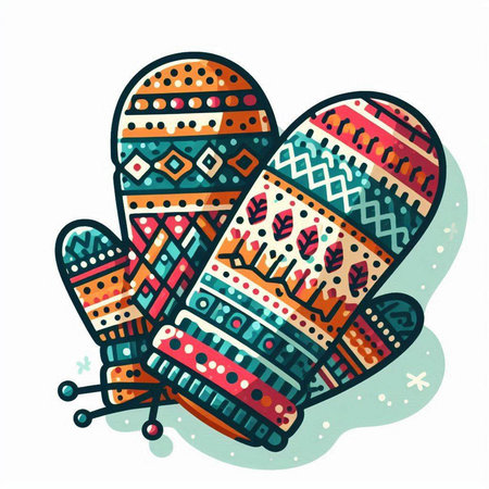 Vector illustration of Christmas mittens in ethnic style on a white backgroundのイラスト素材