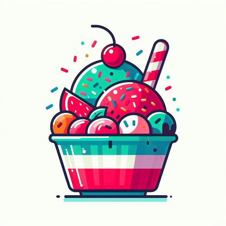 Ice cream in a bowl. Vector illustration in a flat style.のイラスト素材