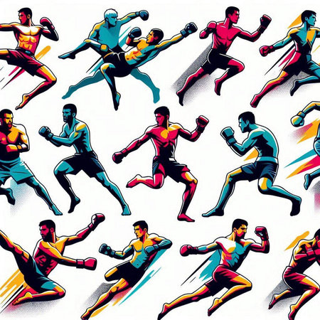 Seamless pattern with the image of boxing. Vector illustration.のイラスト素材