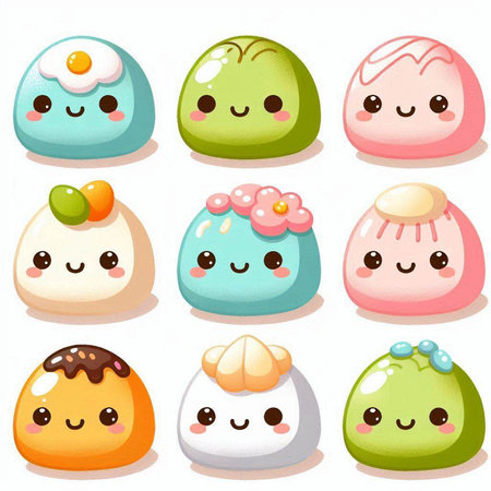 Set of cute colorful japanese chocolates. Vector illustrationのイラスト素材