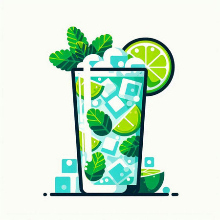 Cocktail with lime, mint and ice. Vector illustration.のイラスト素材