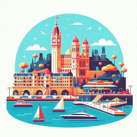 Budapest, Hungary cityscape. Vector illustration in flat styleのイラスト素材