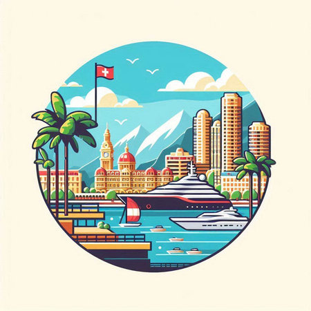 Sydney city skyline round icon. Vector illustration in retro style.のイラスト素材