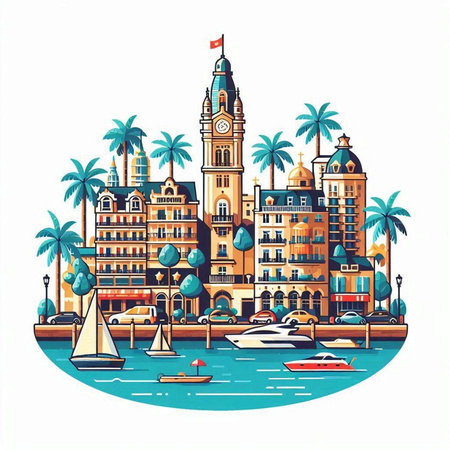 Cityscape of Barcelona, Spain. Vector illustration in flat style.のイラスト素材