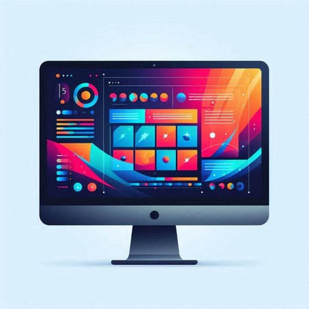 Computer monitor with colorful abstract background, vector illustration eps 10.のイラスト素材