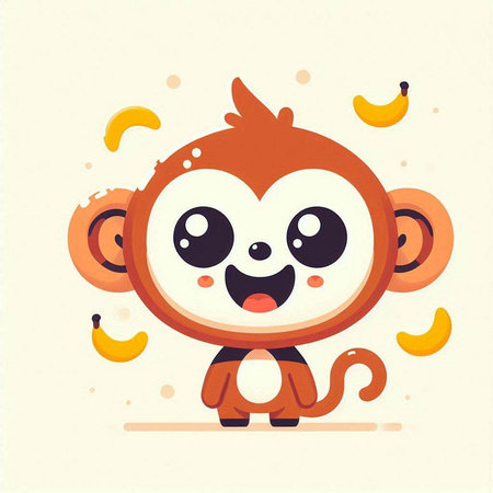 Cute cartoon monkey with bananas. Vector illustration in flat style.のイラスト素材
