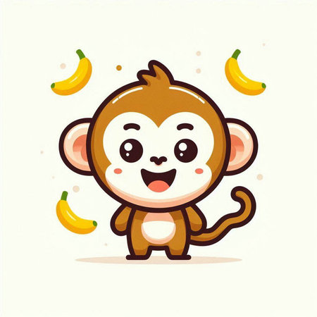 Cute cartoon monkey with banana on white background. Vector illustration.のイラスト素材