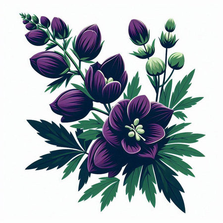 Illustration of a bouquet of purple flowers on a white backgroundのイラスト素材
