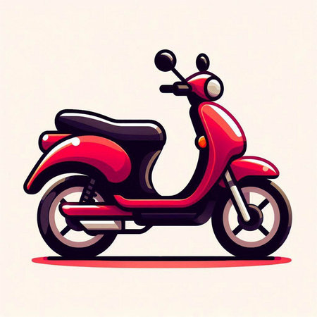 Vector illustration of red scooter on white background. Cartoon style.のイラスト素材