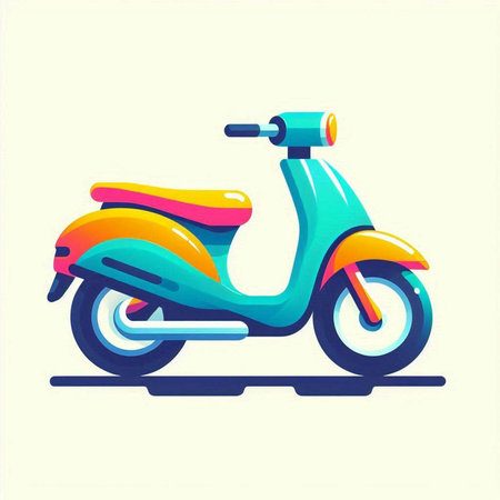 Colorful scooter on a white background. Vector illustration in flat style.のイラスト素材