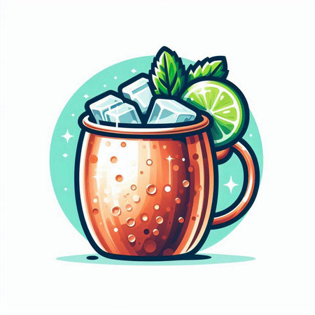 Cocktail with ice and mint. Hand drawn vector illustration.のイラスト素材