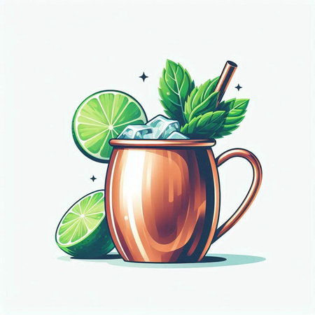 Mulled wine with lime, mint and ice. Vector illustration.のイラスト素材