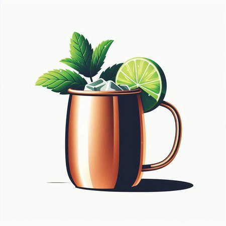 Mojito cocktail in a copper mug with lime and mint leavesのイラスト素材