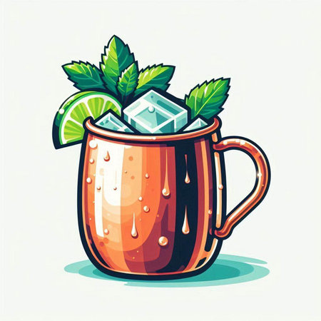 Mulled wine with ice and mint leaves. Vector illustration.のイラスト素材