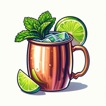 Mulled wine with lime, mint and ice. Vector illustration.のイラスト素材