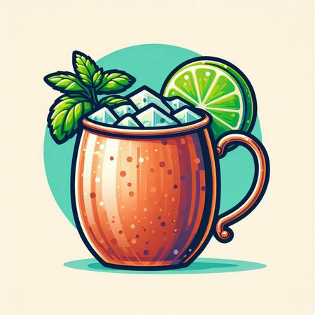 Cocktail with lime and mint. Vector illustration in retro style.のイラスト素材
