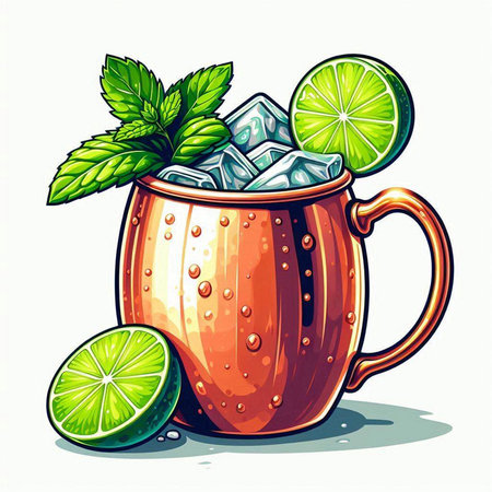 Mojito cocktail with lime, mint and ice cubes. Vector illustration.のイラスト素材