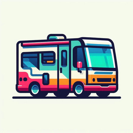 Colorful vector illustration of a tourist bus on a light background.のイラスト素材