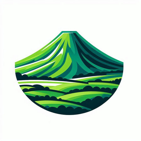 Illustration of a green mountain in the shape of a shield.のイラスト素材