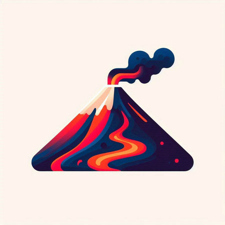 Volcano icon in flat style. Volcanic eruption vector illustration.のイラスト素材