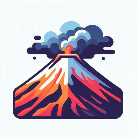 Volcano icon. Vector illustration of a volcano with smoke and steam.のイラスト素材