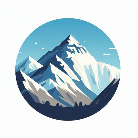 Mountain landscape with snow and blue sky. Vector illustration in retro style.のイラスト素材