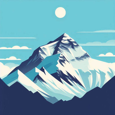 Mountains with snow and sun. Vector illustration in retro style.のイラスト素材