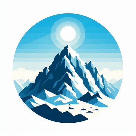 Mountains in the blue circle on white background. Vector illustration.のイラスト素材