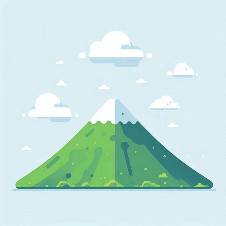 Mountains and clouds in the sky. Vector illustration in flat styleのイラスト素材