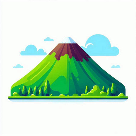 Volcano in the blue sky with green grass. Vector illustration.のイラスト素材