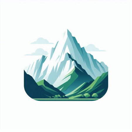 Mountain icon. Vector illustration of a mountain landscape with mountains and clouds.のイラスト素材
