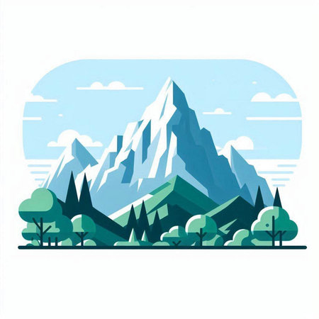 Mountain landscape with forest and mountains. Vector illustration in flat style.のイラスト素材