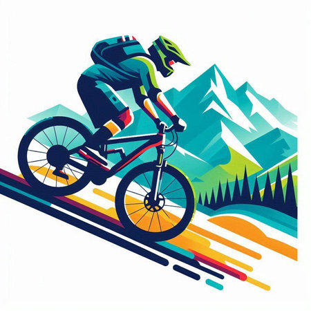 Cyclist on the road in the mountains. Vector illustration.のイラスト素材