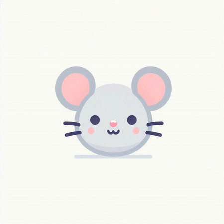 Cute cartoon mouse on white background. Vector illustration. Flat style.のイラスト素材
